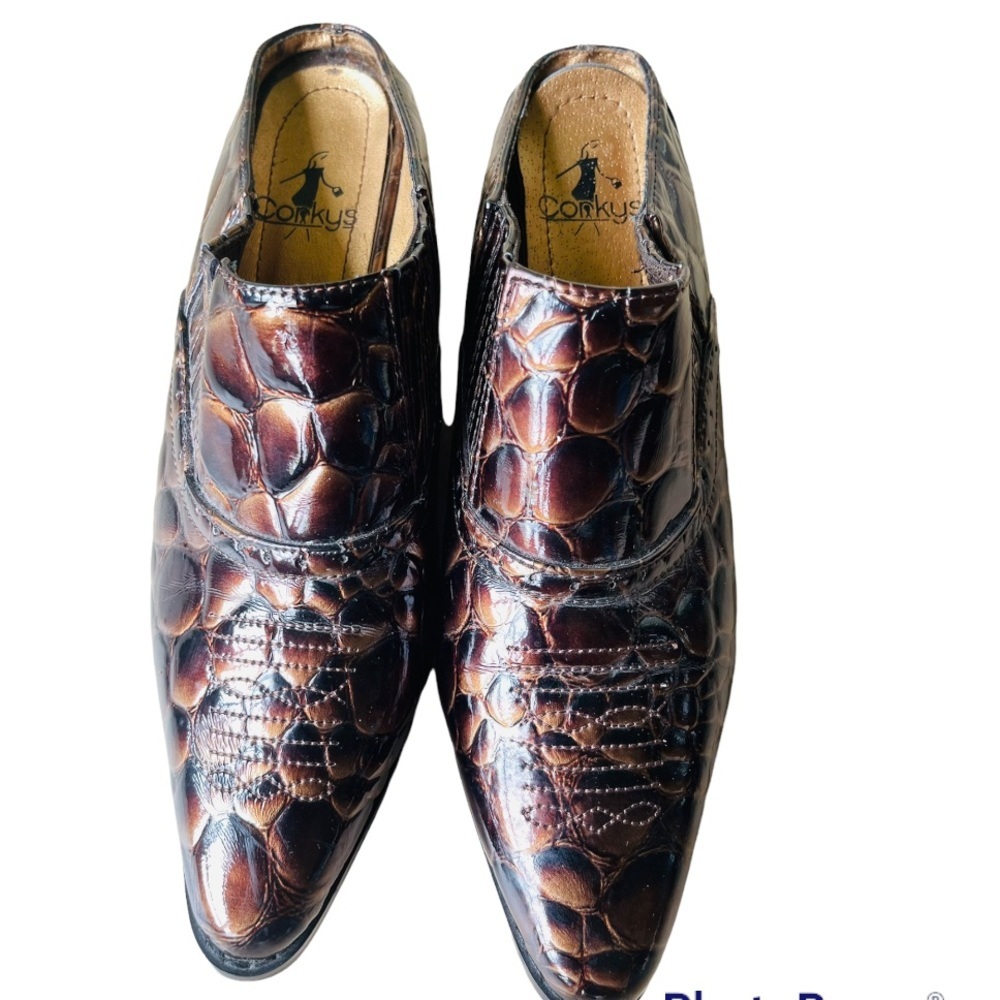 Corkys Slip On Mules Brown Crocodile Embossed Women’s Shoes Size 8